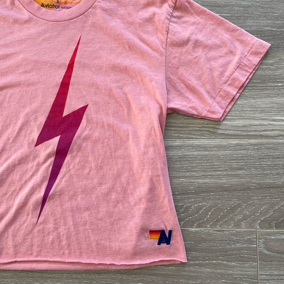 Aviator Nation Women’s Bolt Boyfriend Tee Pink with Hot Pink Bolt Sz S EUC - Picture 5 of 10